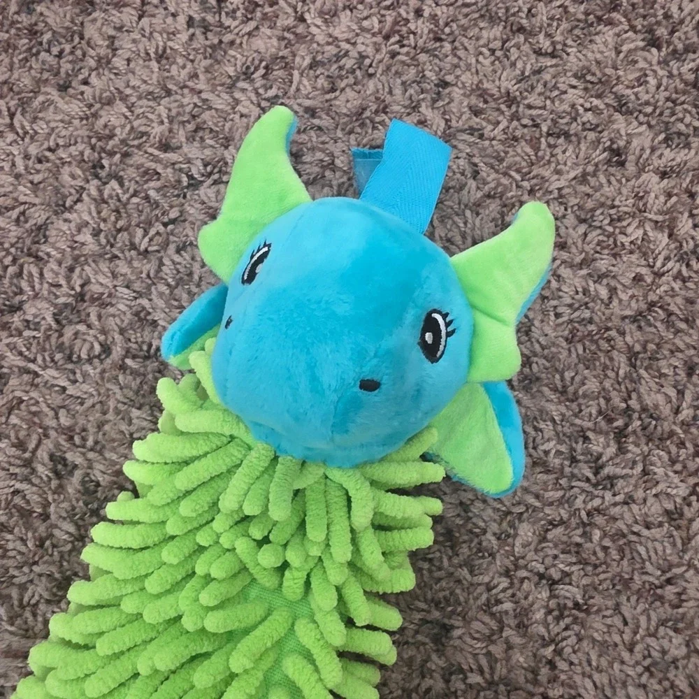 Norwex Kid Pet-To-Dry Dragon Hand Towel Hanging Chenille Microfiber BacLock Blue